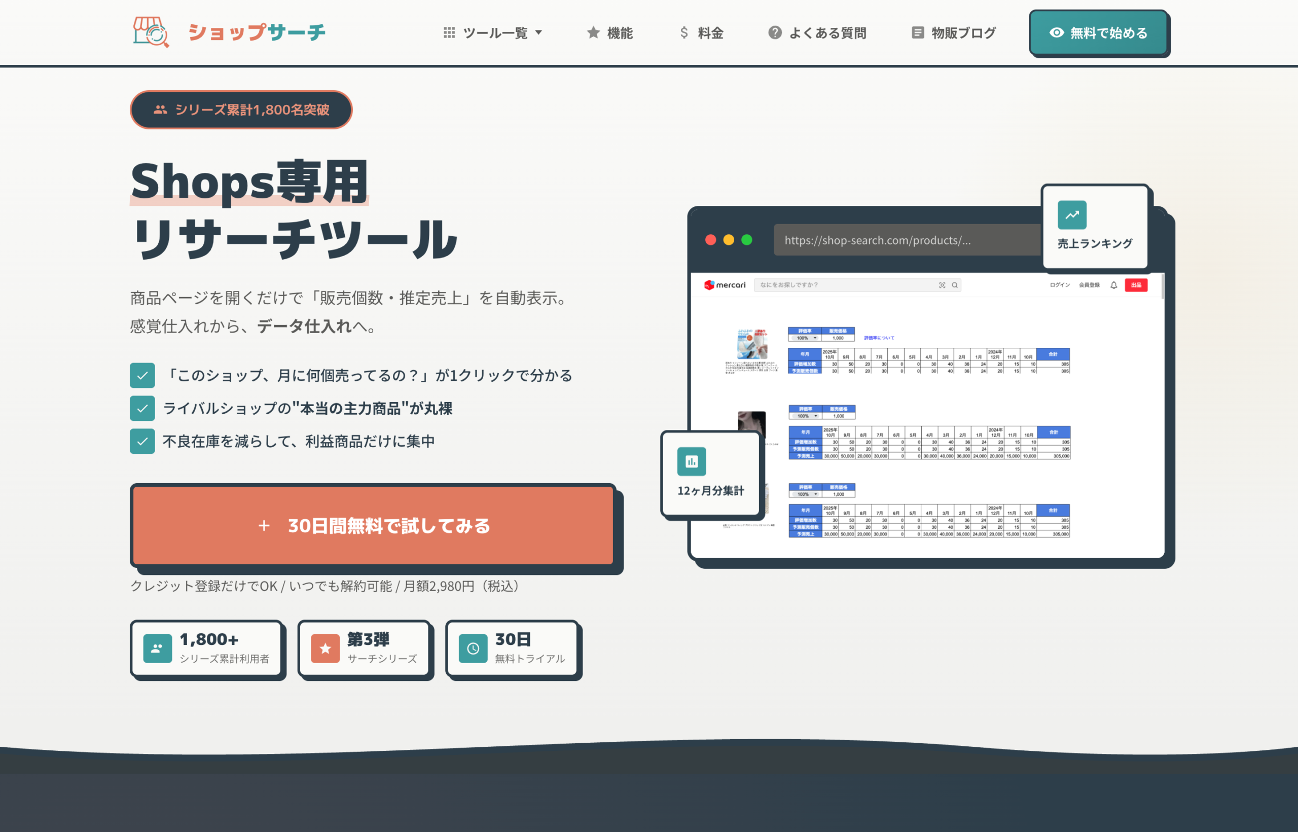 ショップサーチ リサーチ画面